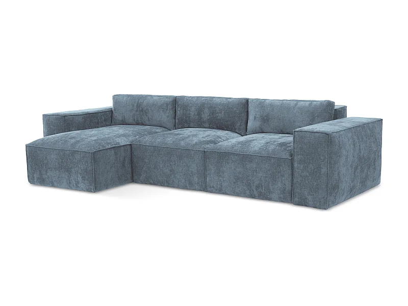 Canapé d’angle 3 places gauche convertible en tissu chenille - jeans - HANA