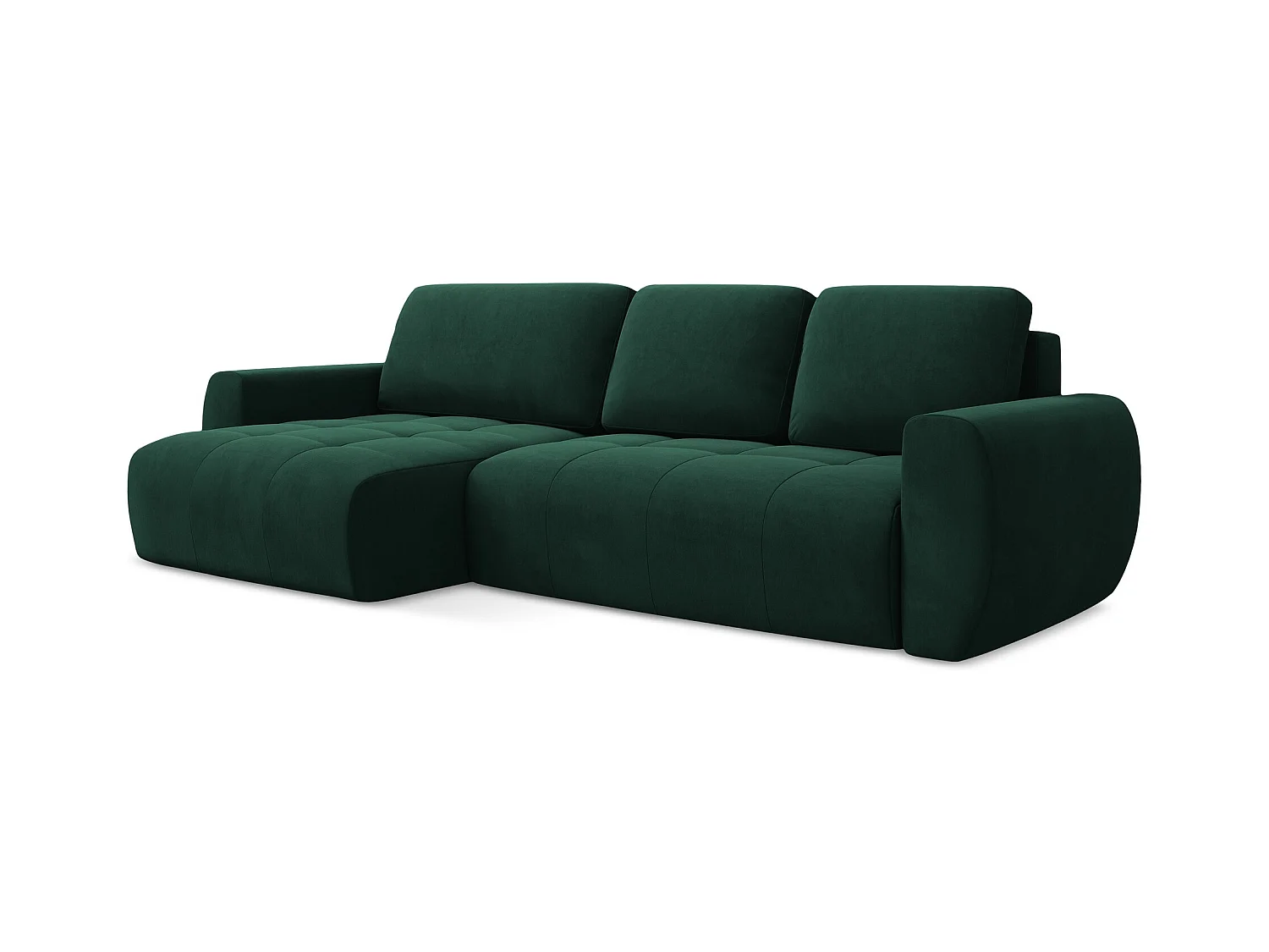 3-Sitzer Ecksofa mit Schlaffunktion - Ecke Links - Samt - Flaschengrün - KIWI