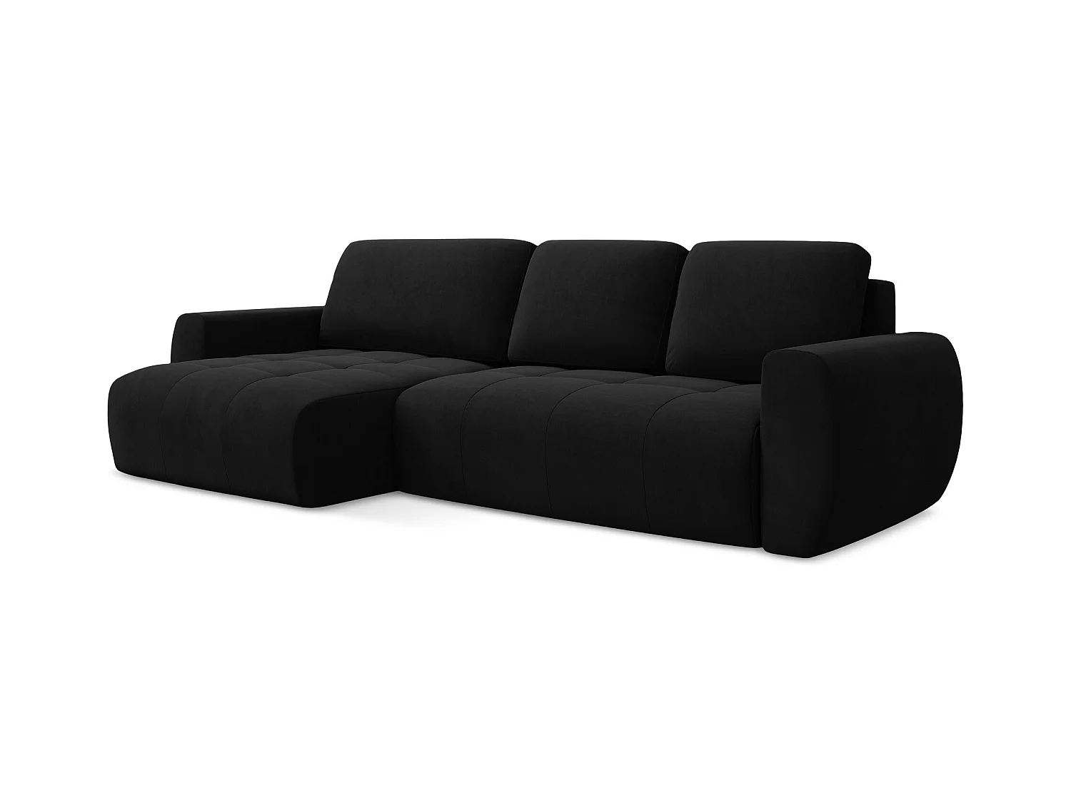 3-Sitzer Ecksofa mit Schlaffunktion - Ecke Links - Samt - Schwarz - KIWI
