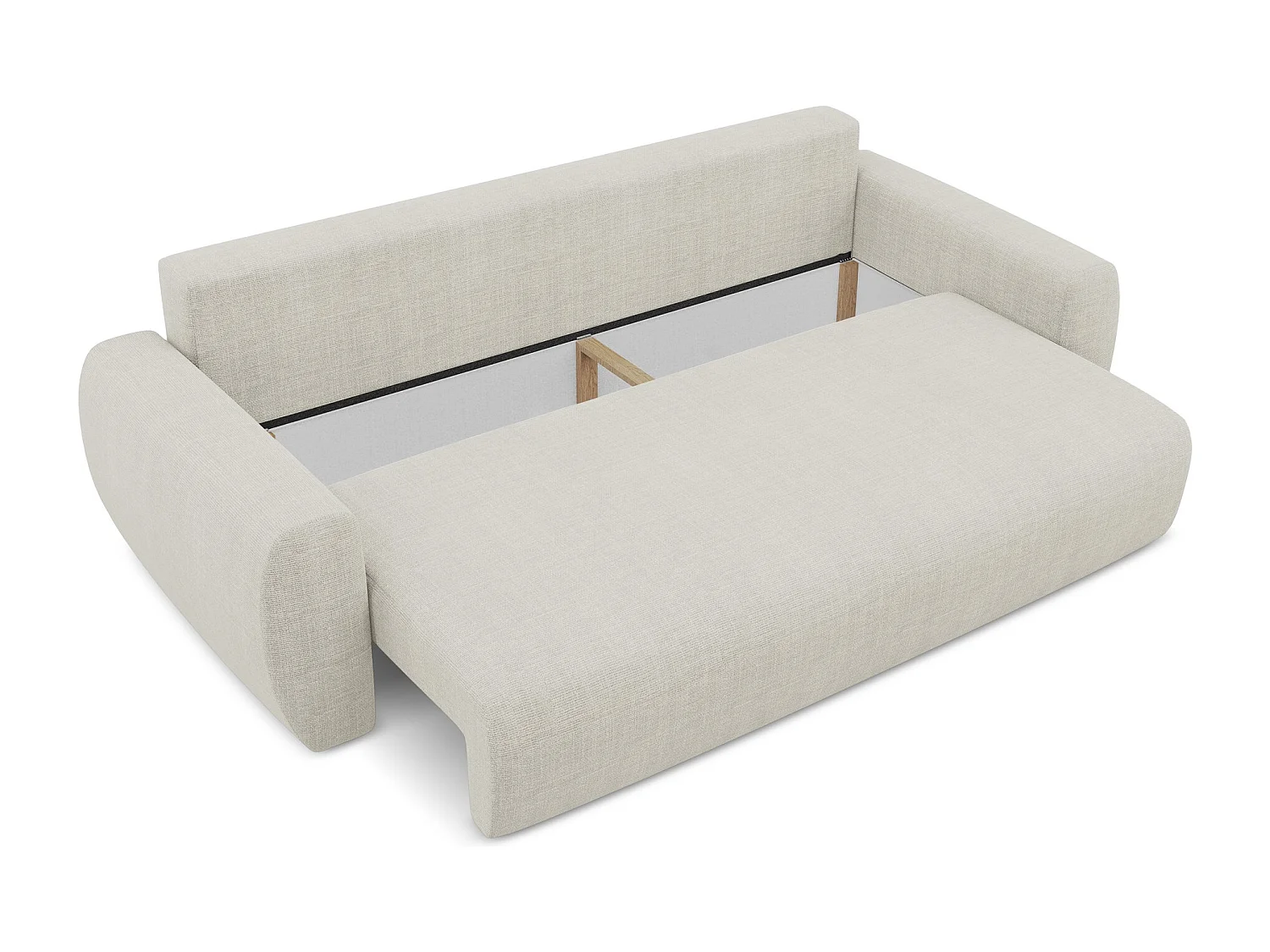 Driezits-slaapbank van lichtbeige textuurstof - ANELA