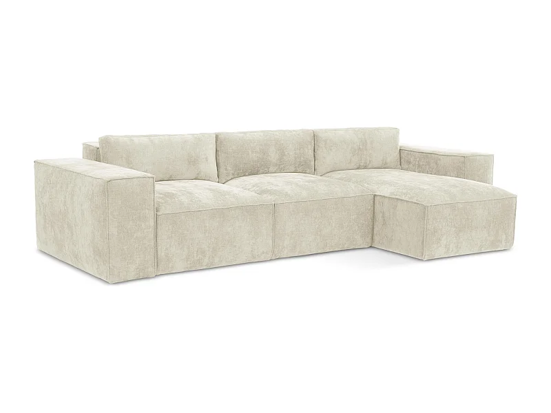 Canapé d'angle droit convertible en tissu chenille - beige - HANA