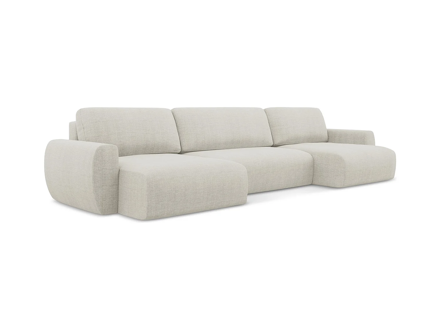 Wohnlandschaft mit Schlaffunktion - / - Strukturstoff - Hell beige - ANELA