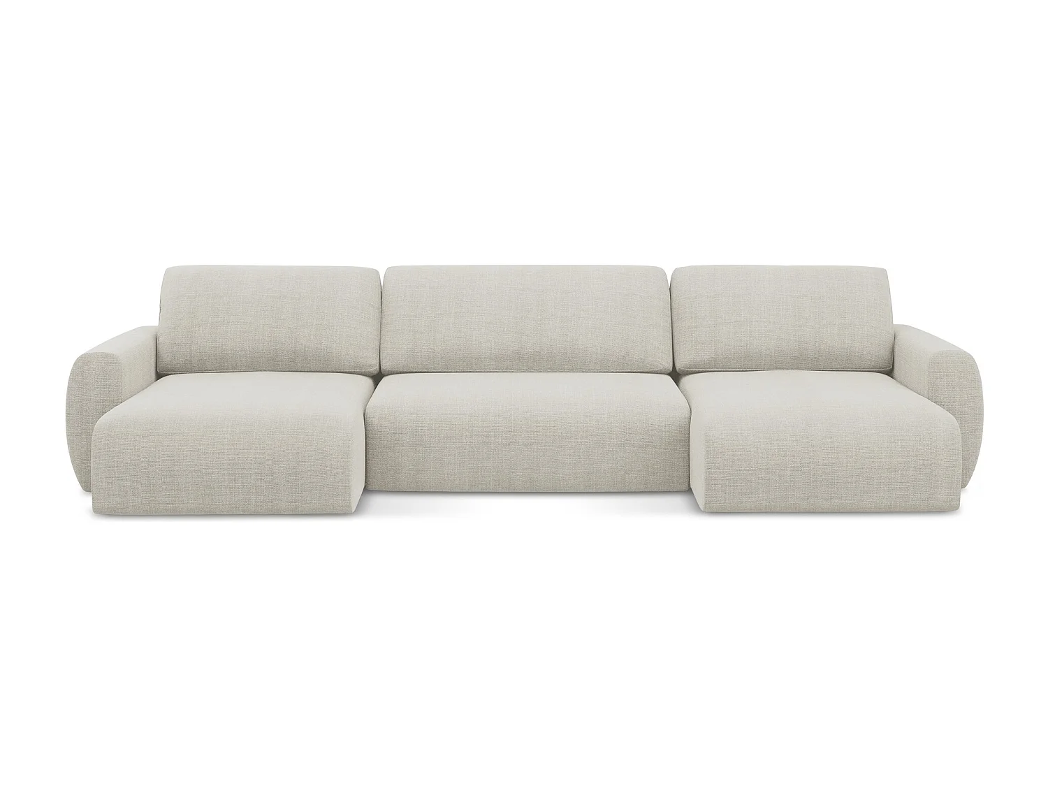 Panoramische bank met bedfunctie van lichtbeige textuurstof - ANELA