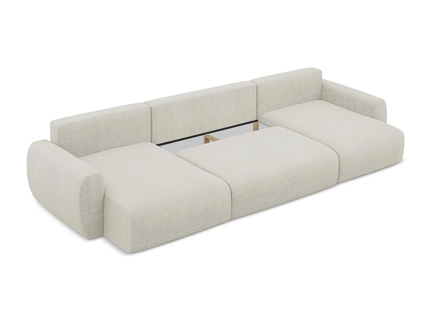 Panoramische bank met bedfunctie van lichtbeige textuurstof - ANELA