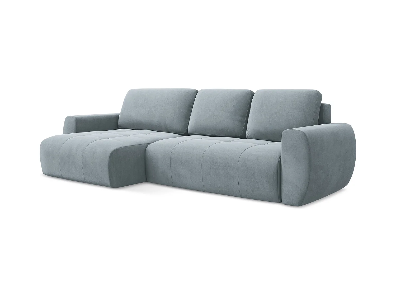 3-Sitzer Ecksofa mit Schlaffunktion - Ecke Links - Samt - Hellblau - KIWI