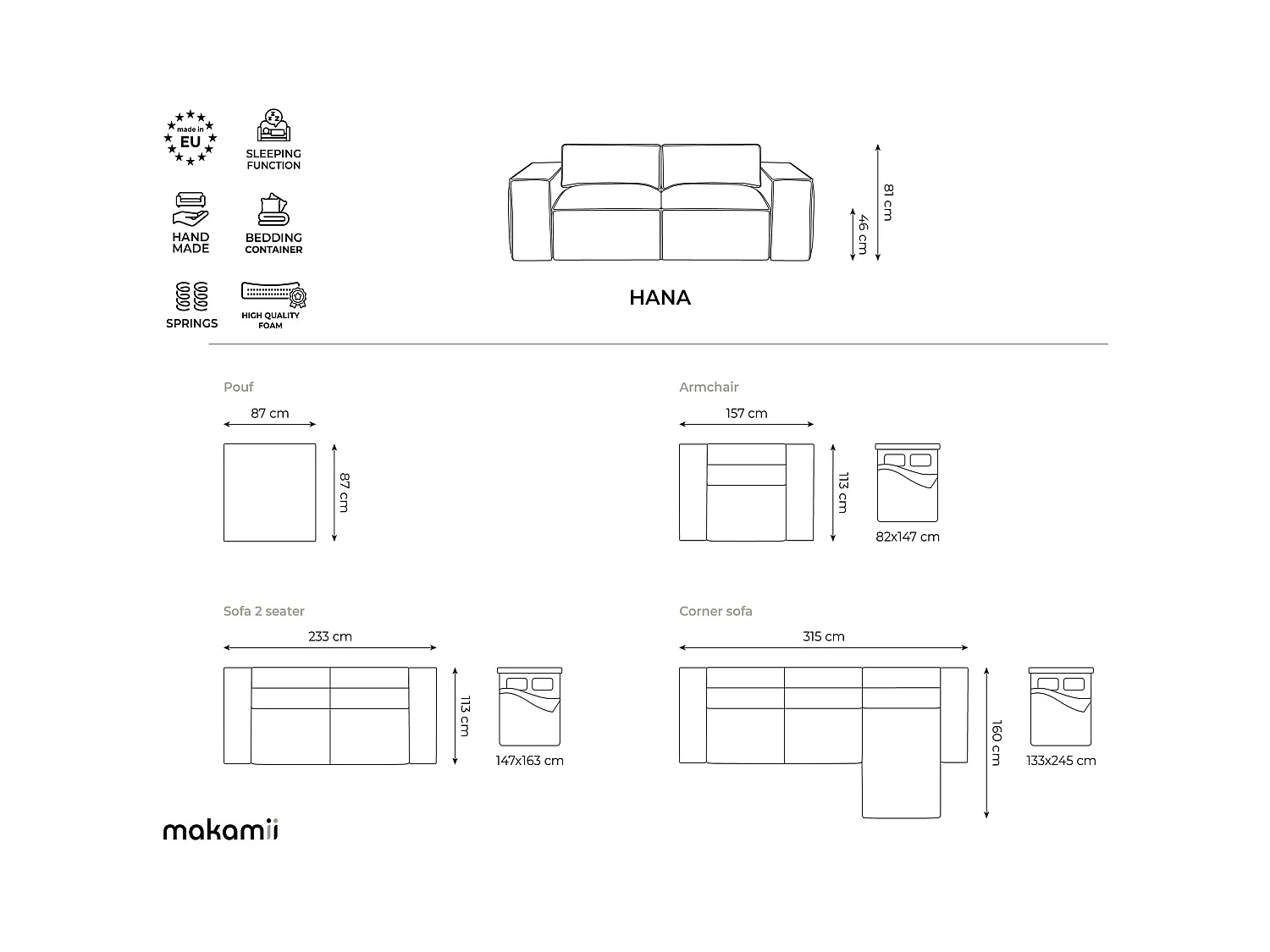 Canapé d’angle 3 places gauche convertible en tissu chenille - graphite - HANA