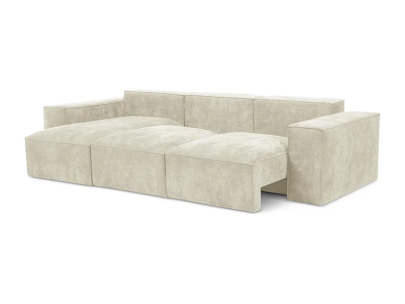 Canapé d’angle 3 places gauche convertible en tissu chenille - beige - HANA