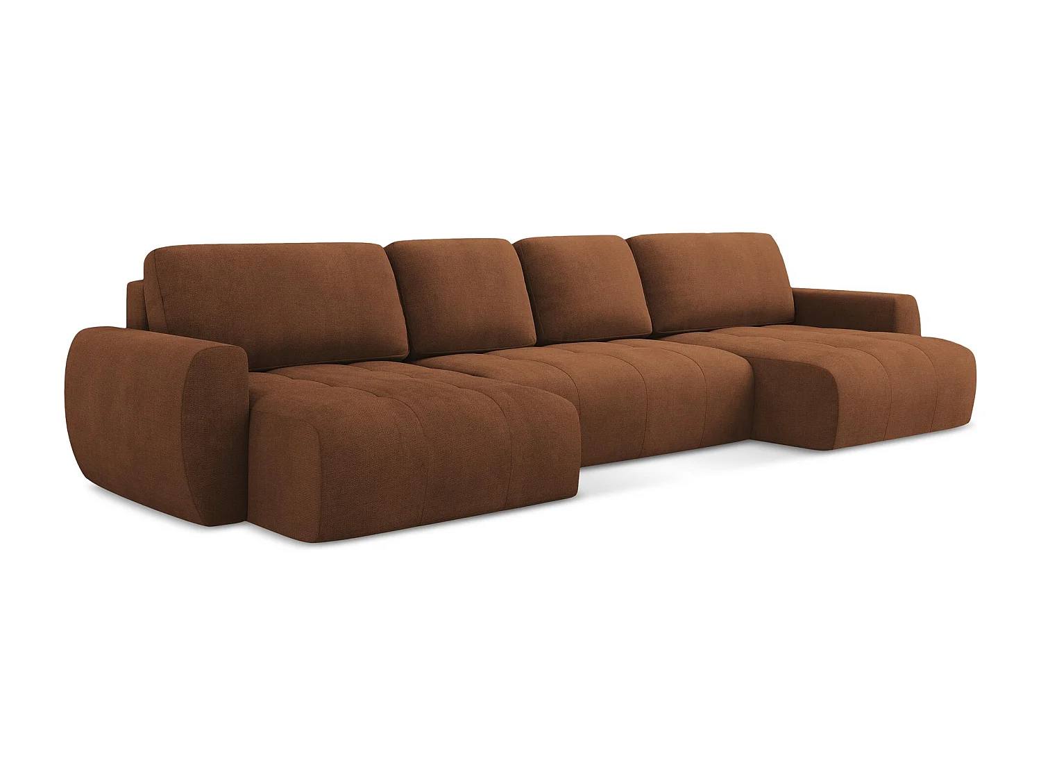 Canapé panoramique 4 places convertible en tissu texturé - terre cuite - KIWI