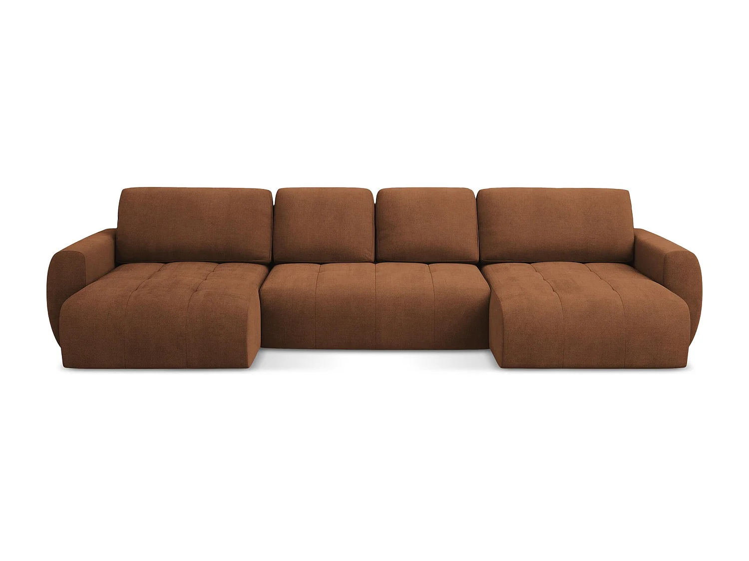 Canapé panoramique 4 places convertible en tissu texturé - terre cuite - KIWI