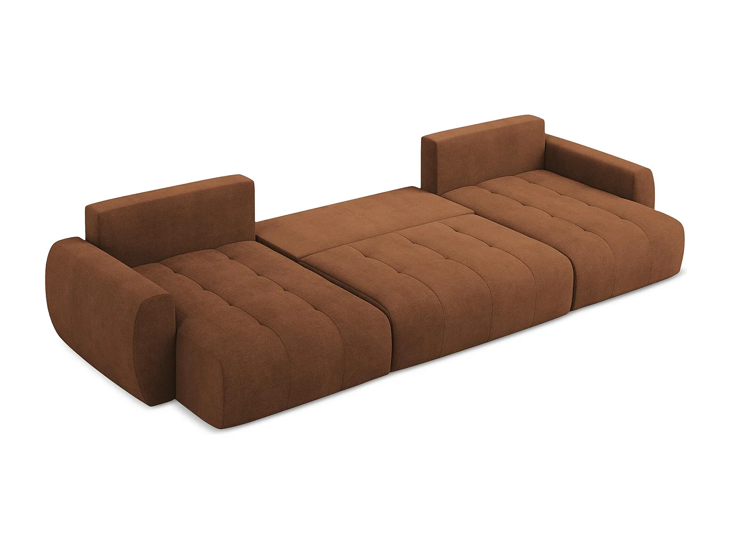 Canapé panoramique 4 places convertible en tissu texturé - terre cuite - KIWI