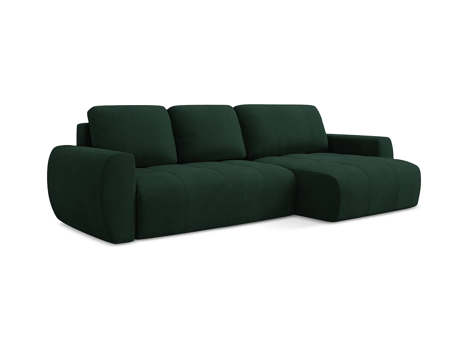 Canapé d'angle droit convertible en tissu texturé - bouteille verte - KIWI