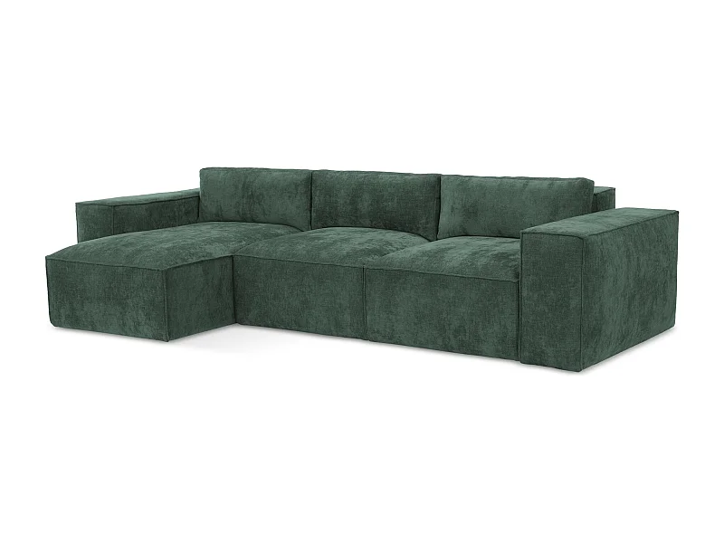 Canapé d’angle 3 places gauche convertible en tissu chenille - vert - HANA