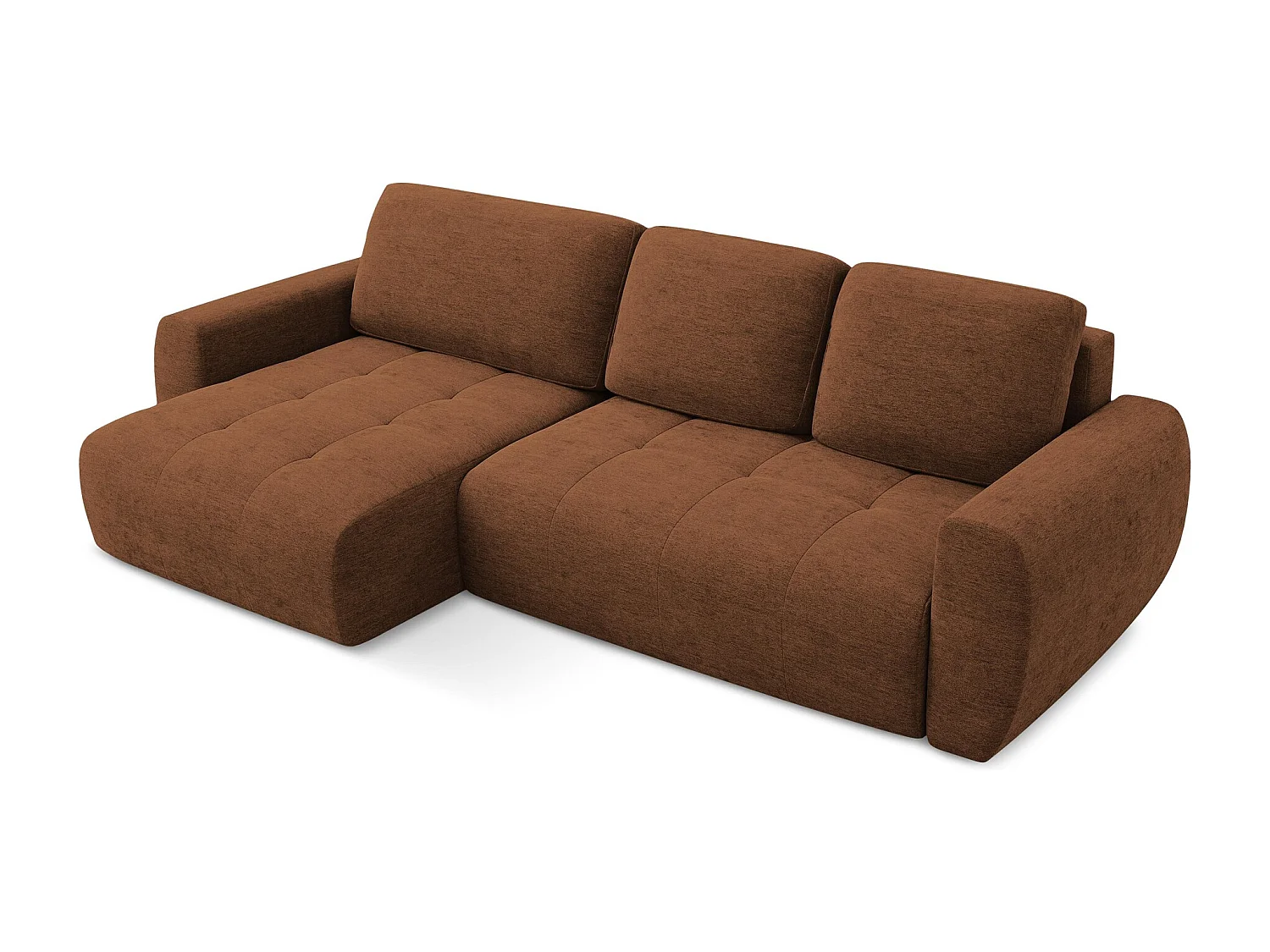 Narożnik lewostronny z funkcją spania - z tkaniny strukturalnej - terakota - KIWI