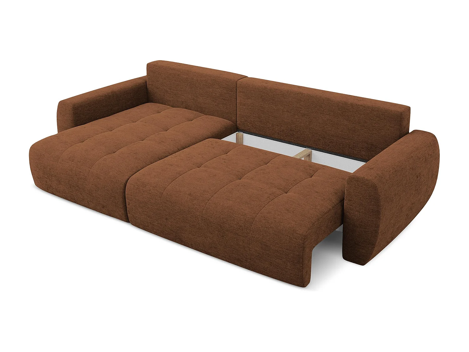 Narożnik lewostronny z funkcją spania - z tkaniny strukturalnej - terakota - KIWI