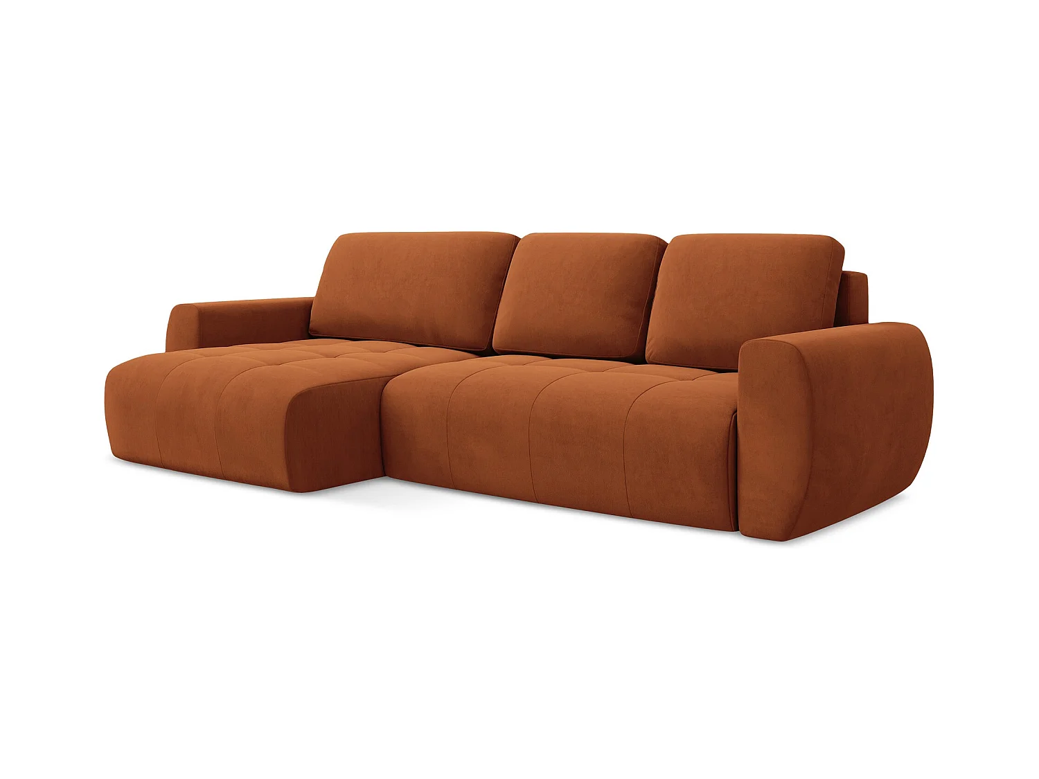 3-Sitzer Ecksofa mit Schlaffunktion - Ecke Links - Samt - Terrakotta - KIWI