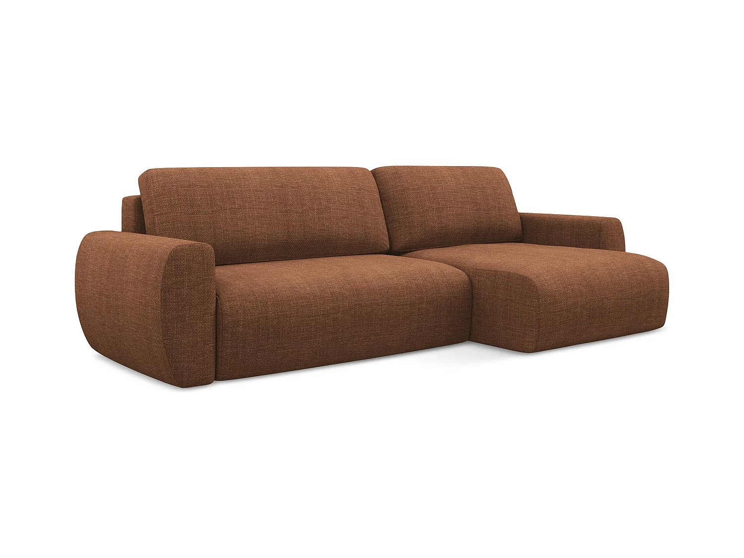Canapé d'angle droit convertible en tissu texturé - terre cuite - ANELA