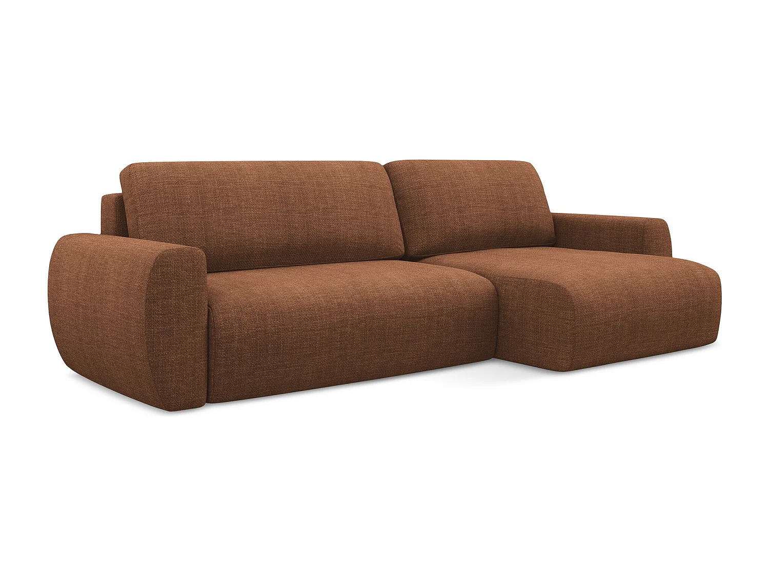 Narożnik prawostronny z funkcją spania - z tkaniny strukturalnej - terakota - ANELA