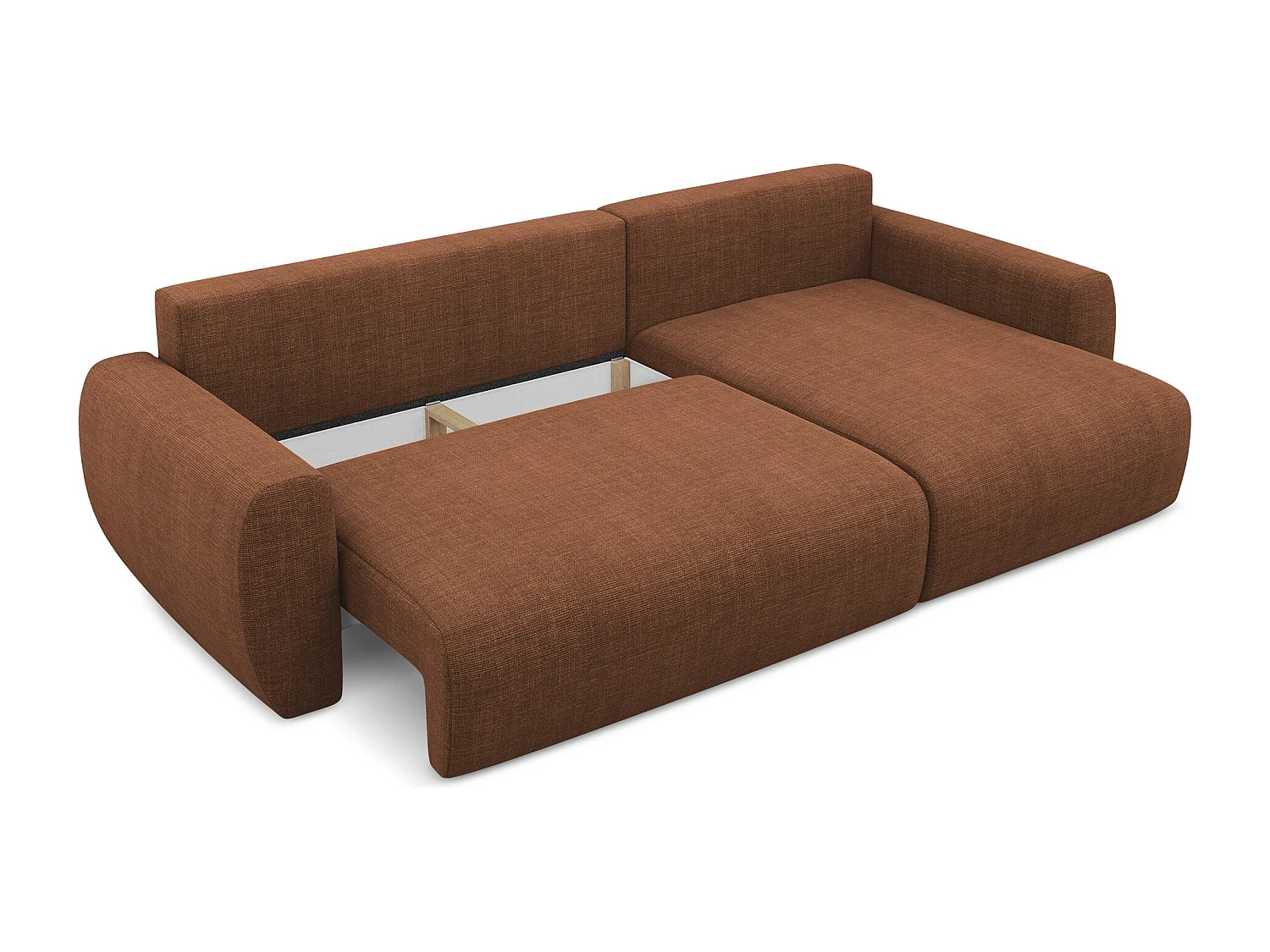 Narożnik prawostronny z funkcją spania - z tkaniny strukturalnej - terakota - ANELA