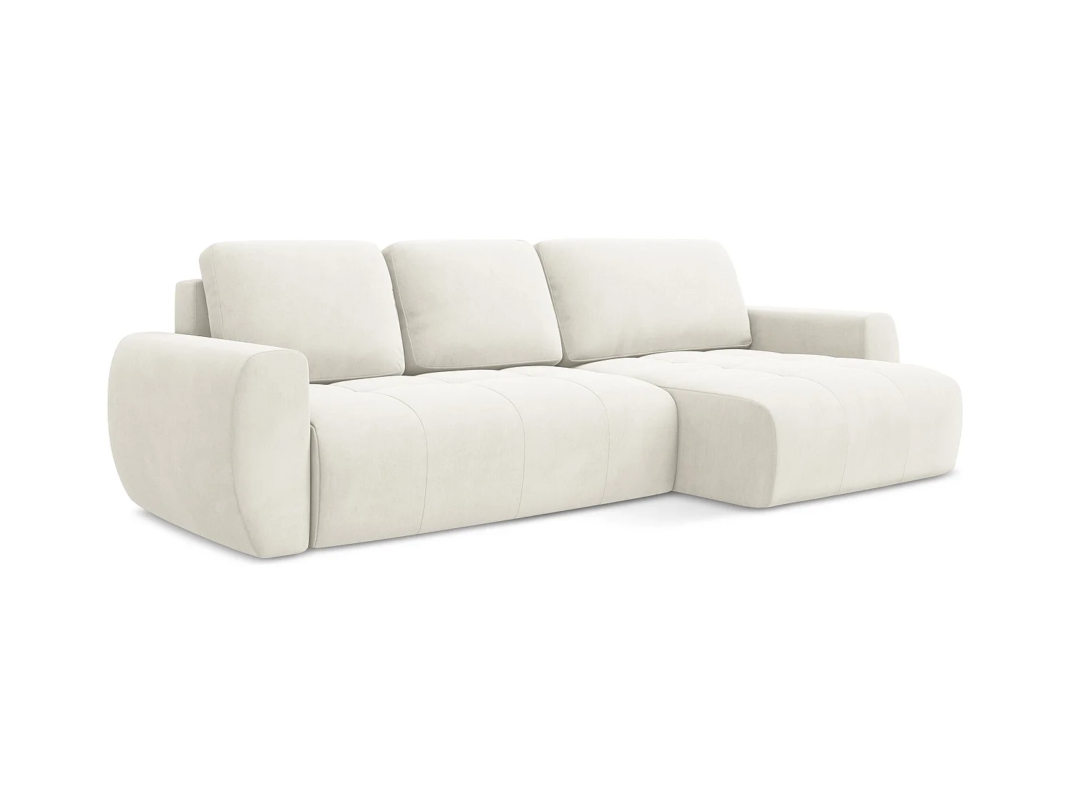 Ecksofa mit Schlaffunktion - Ecke Rechts - Samt - Hell beige - KIWI
