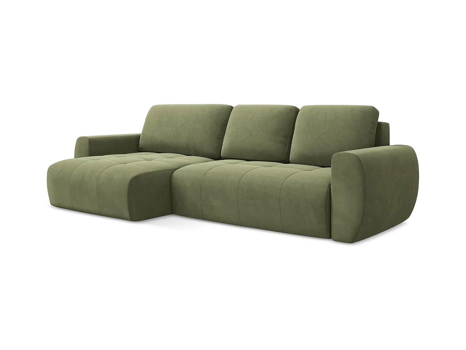 Canapé d’angle 3 places gauche convertible en velours - olive - KIWI