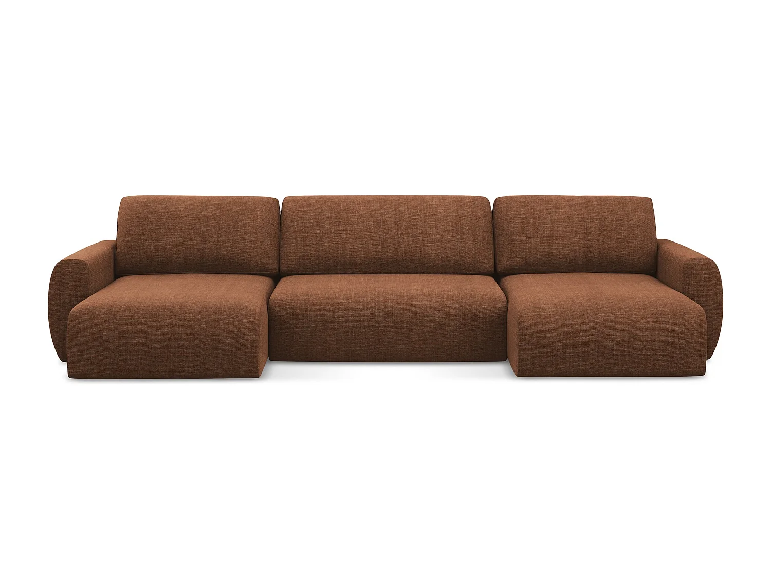 Sofa panoramiczna z funkcją spania - z tkaniny strukturalnej - terakota - ANELA