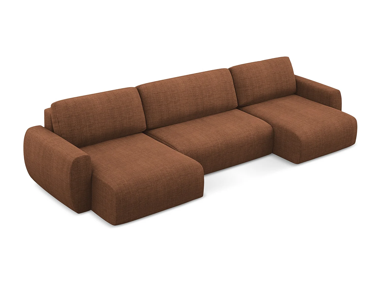 Sofa panoramiczna z funkcją spania - z tkaniny strukturalnej - terakota - ANELA