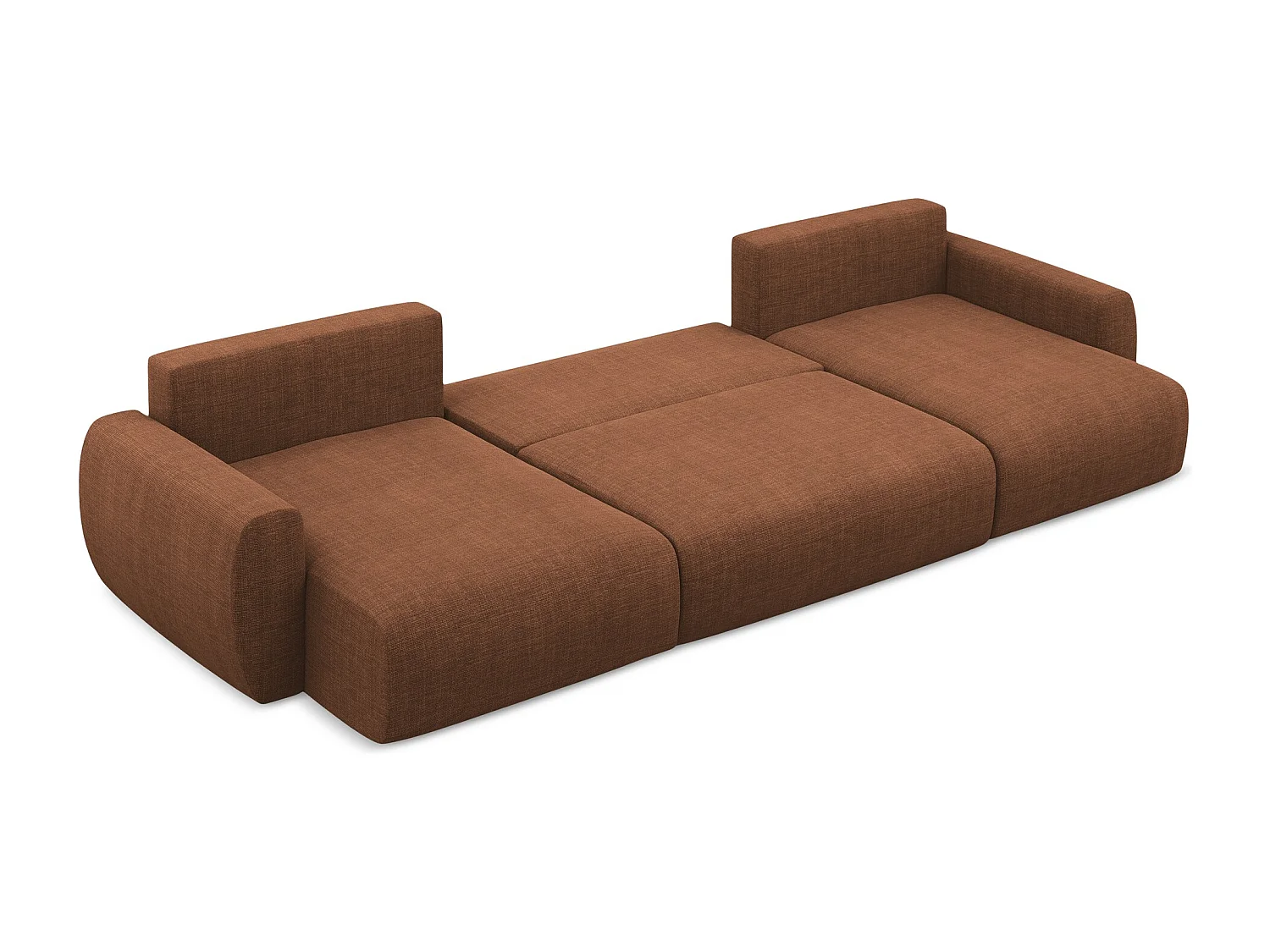 Sofa panoramiczna z funkcją spania - z tkaniny strukturalnej - terakota - ANELA