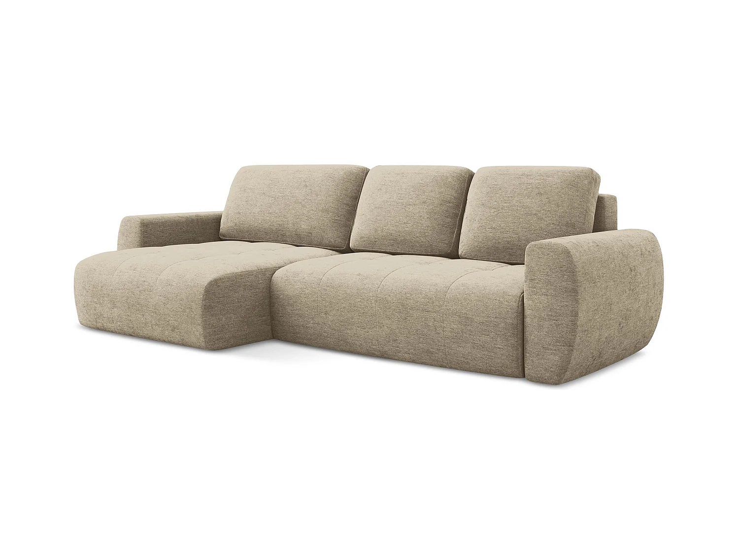 3-Sitzer Ecksofa mit Schlaffunktion - Ecke Links - Strukturstoff - Dunkelbeige - KIWI