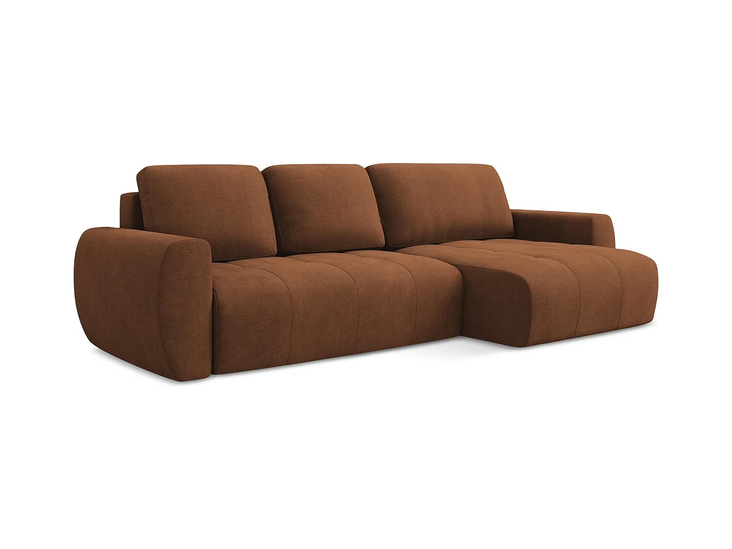 Canapé d'angle droit convertible en tissu texturé - terre cuite - KIWI