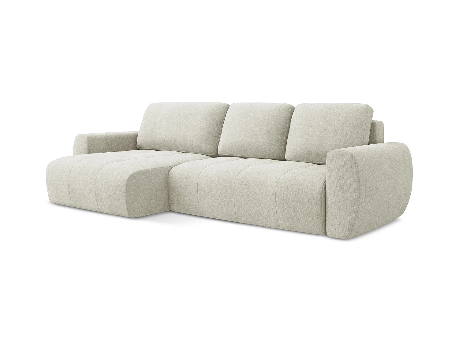 Canapé d’angle 3 places gauche convertible en tissu texturé - beige clair - KIWI