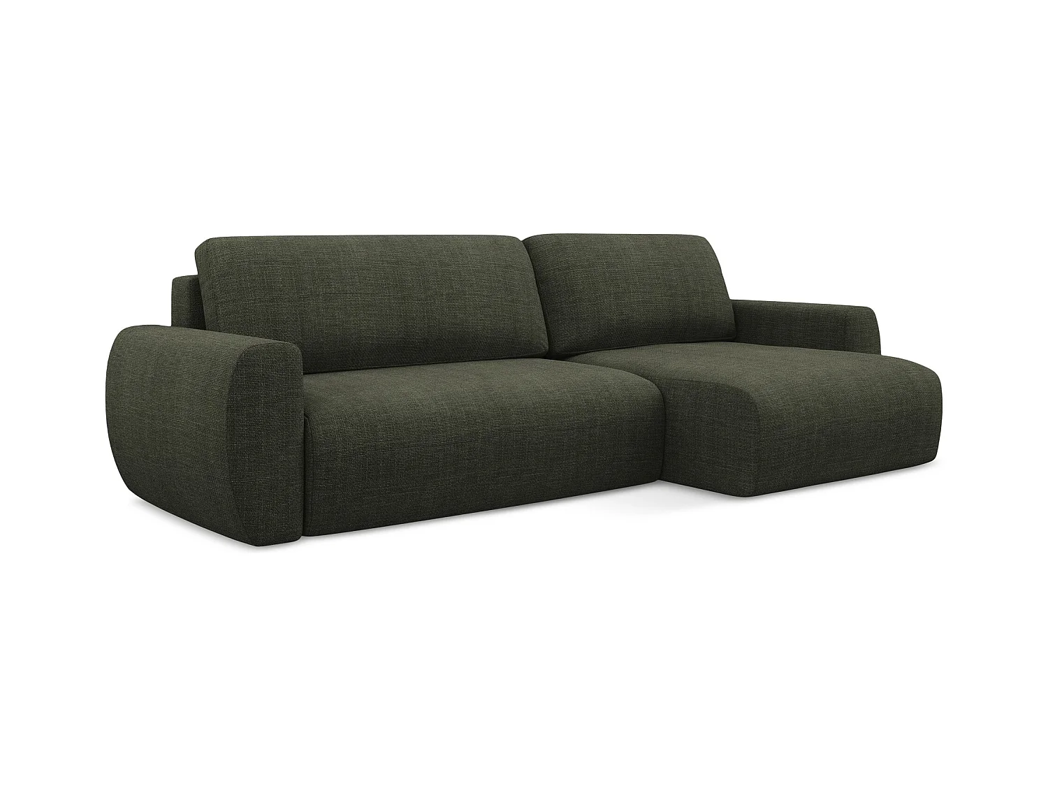 Canapé d'angle droit convertible en tissu texturé - olive - ANELA
