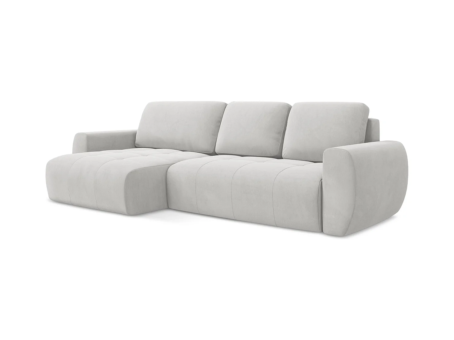 Canapé d’angle 3 places gauche convertible en velours - argent - KIWI
