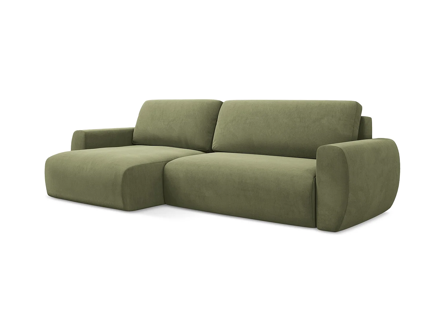 Canapé d’angle 3 places gauche convertible en velours - olive - ANELA