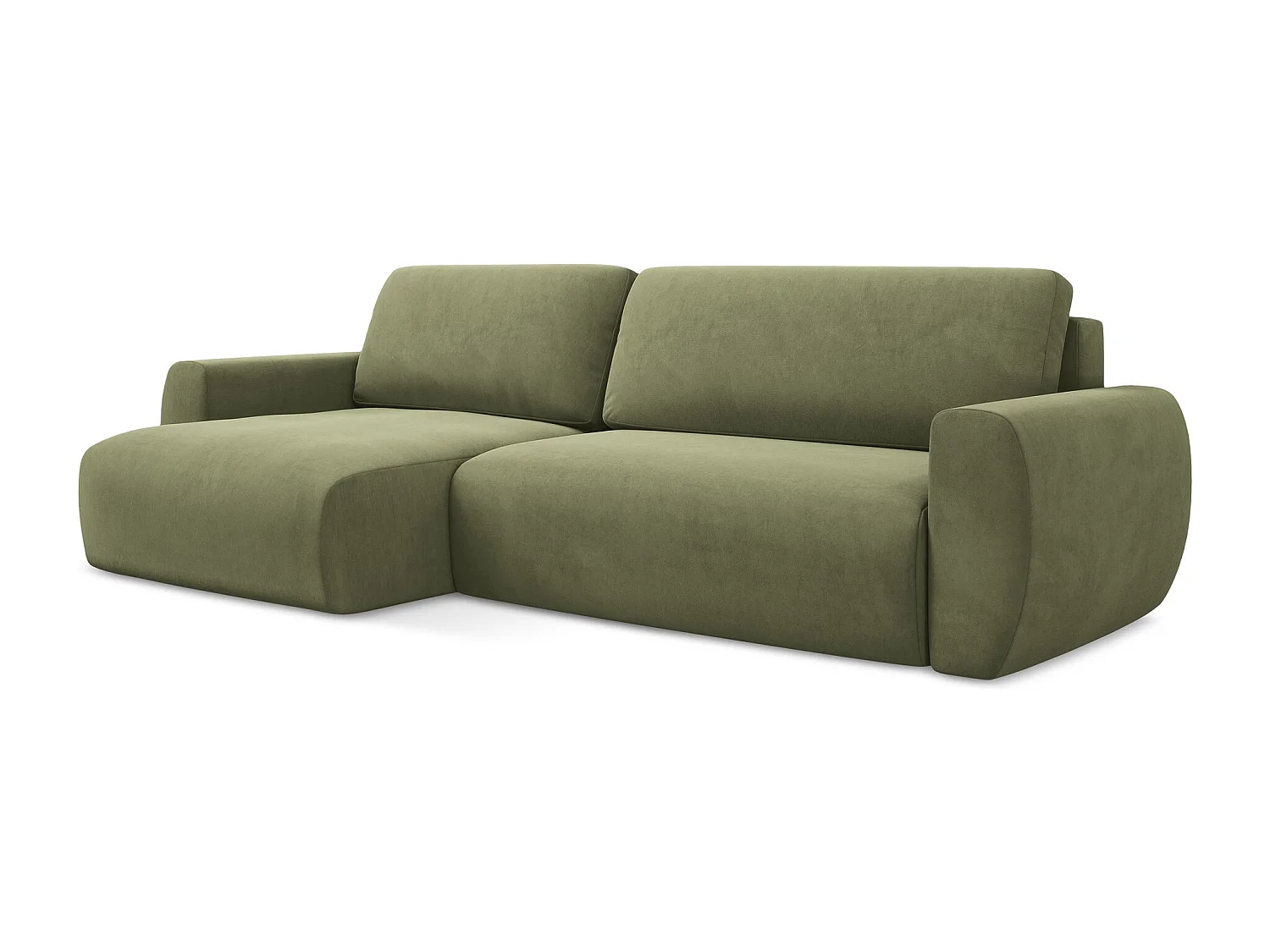 Canapé d’angle 3 places gauche convertible en velours - olive - ANELA