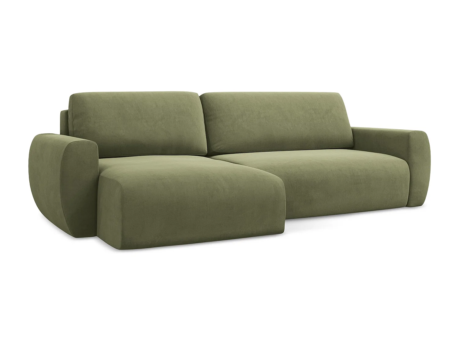 Canapé d’angle 3 places gauche convertible en velours - olive - ANELA