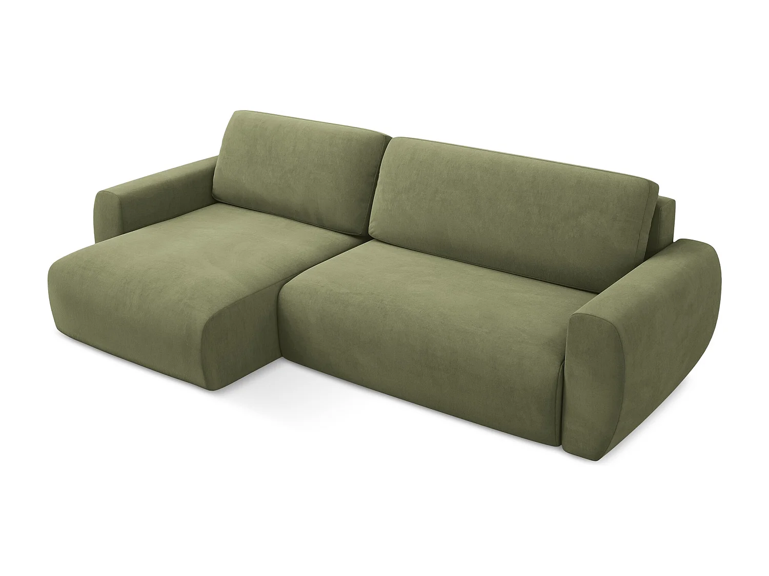 Canapé d’angle 3 places gauche convertible en velours - olive - ANELA