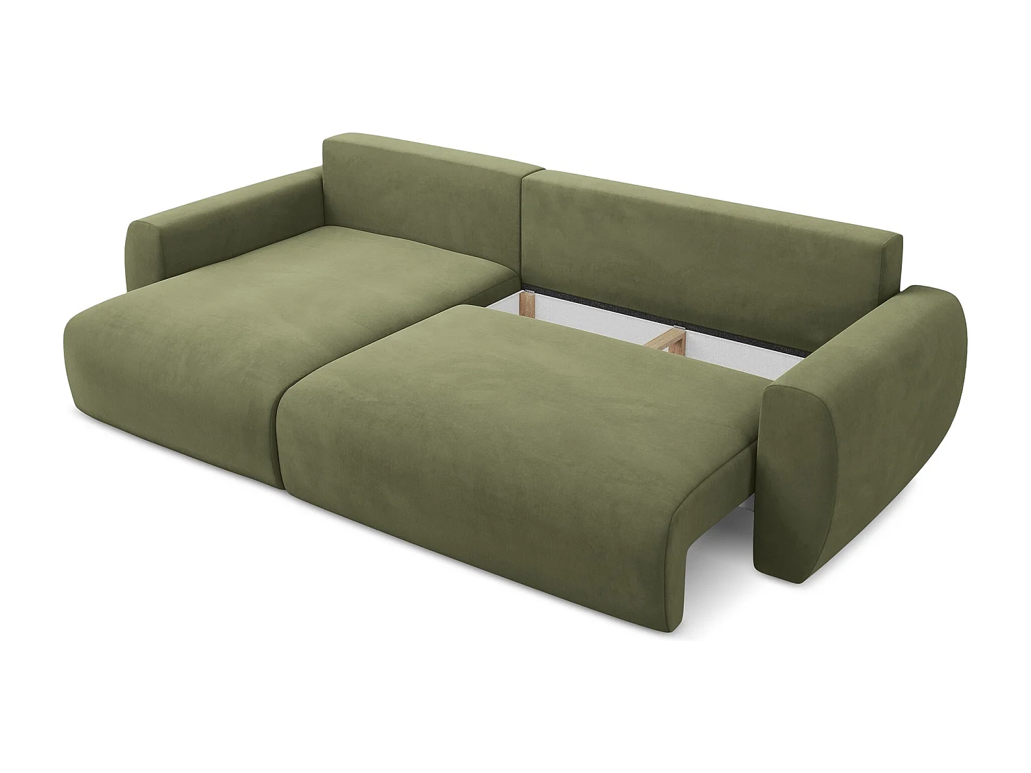 Canapé d’angle 3 places gauche convertible en velours - olive - ANELA