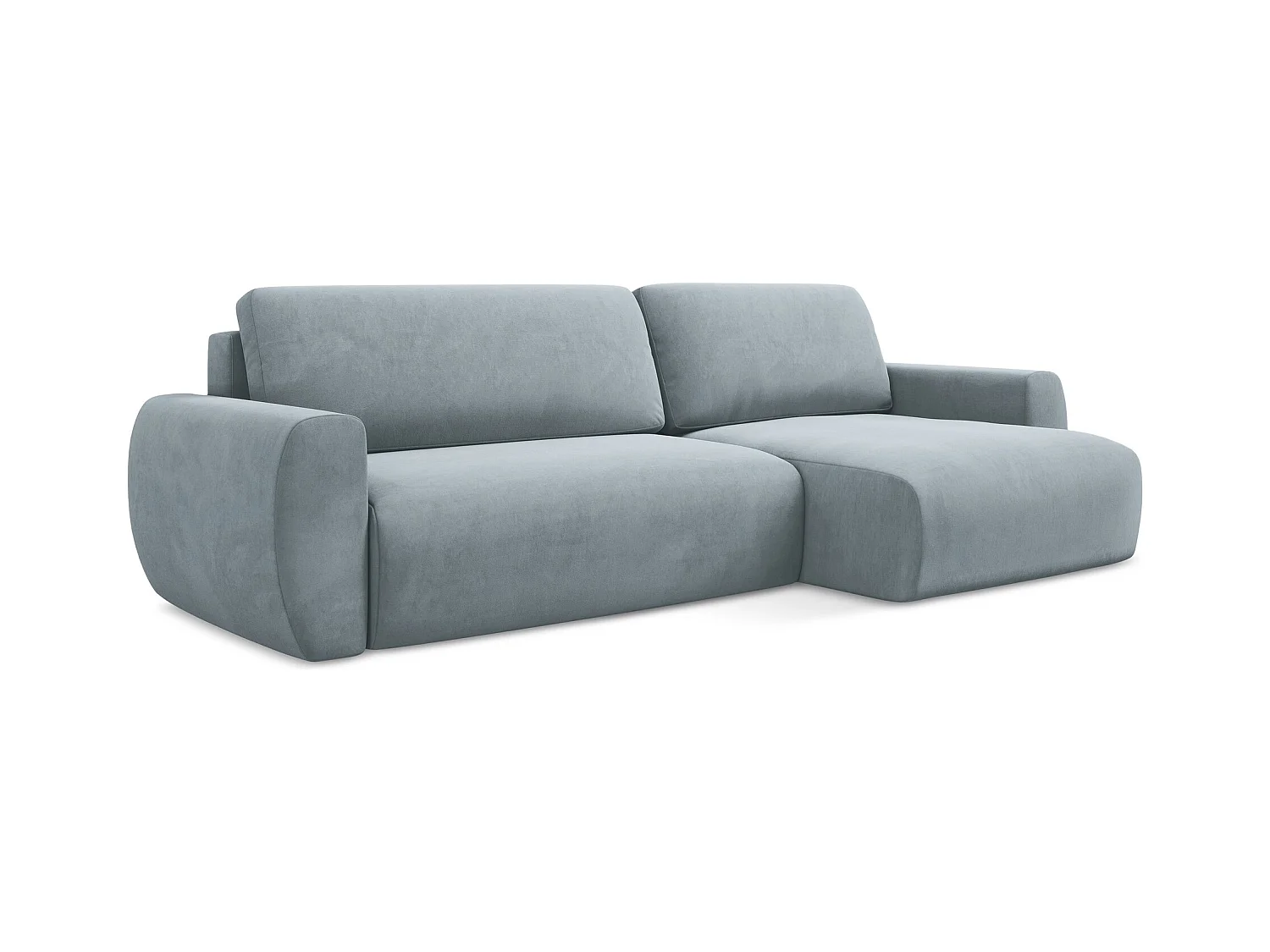 Canapé d'angle droit convertible en velours - bleu clair - ANELA