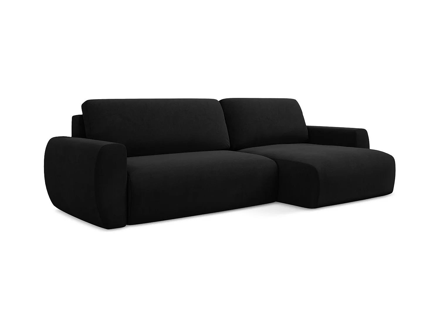 Canapé d'angle droit convertible en velours - noir - ANELA