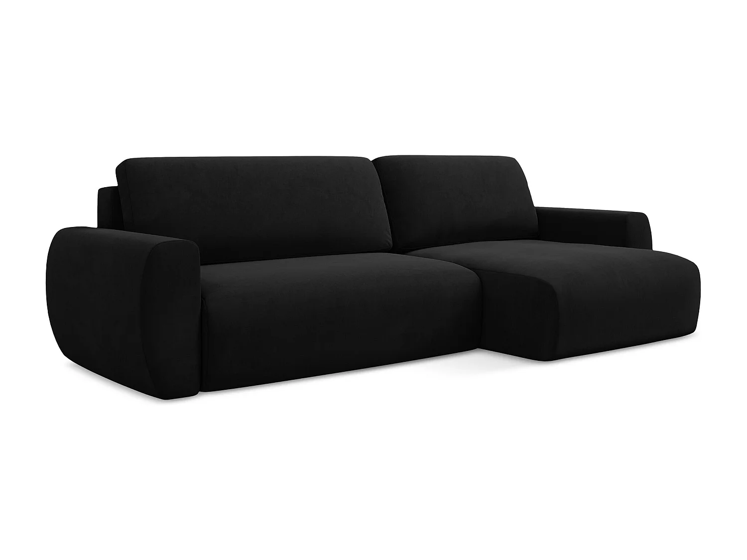 Canapé d'angle droit convertible en velours - noir - ANELA