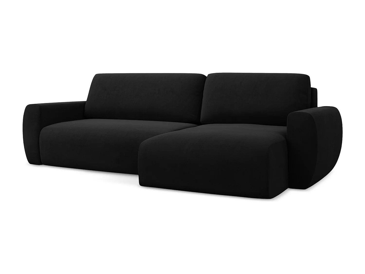 Canapé d'angle droit convertible en velours - noir - ANELA