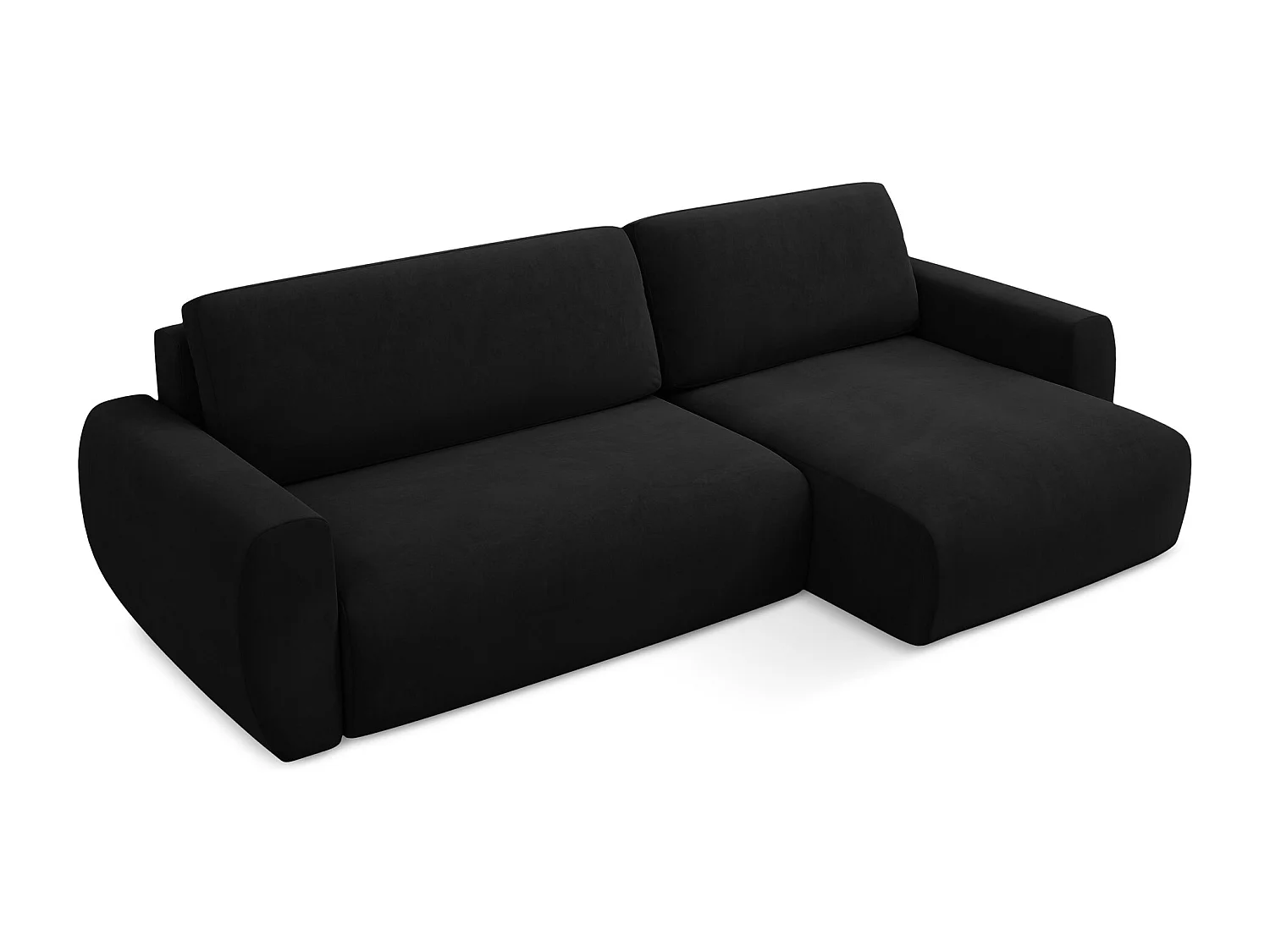 Canapé d'angle droit convertible en velours - noir - ANELA