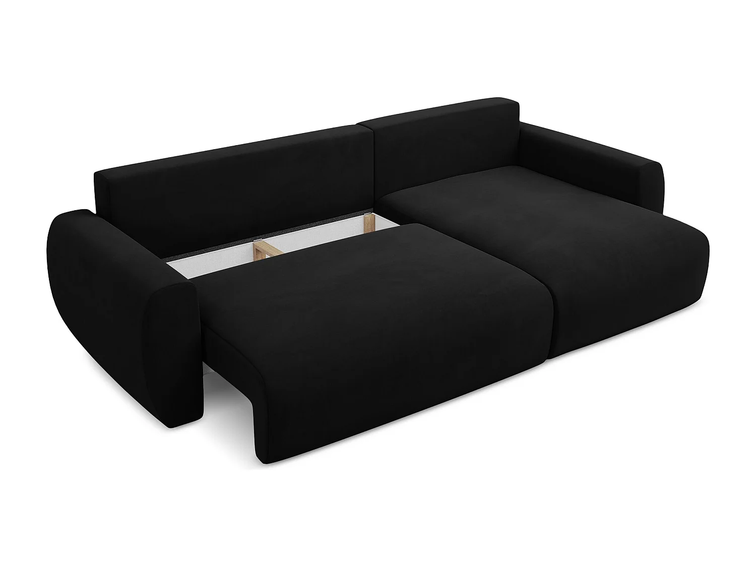 Canapé d'angle droit convertible en velours - noir - ANELA