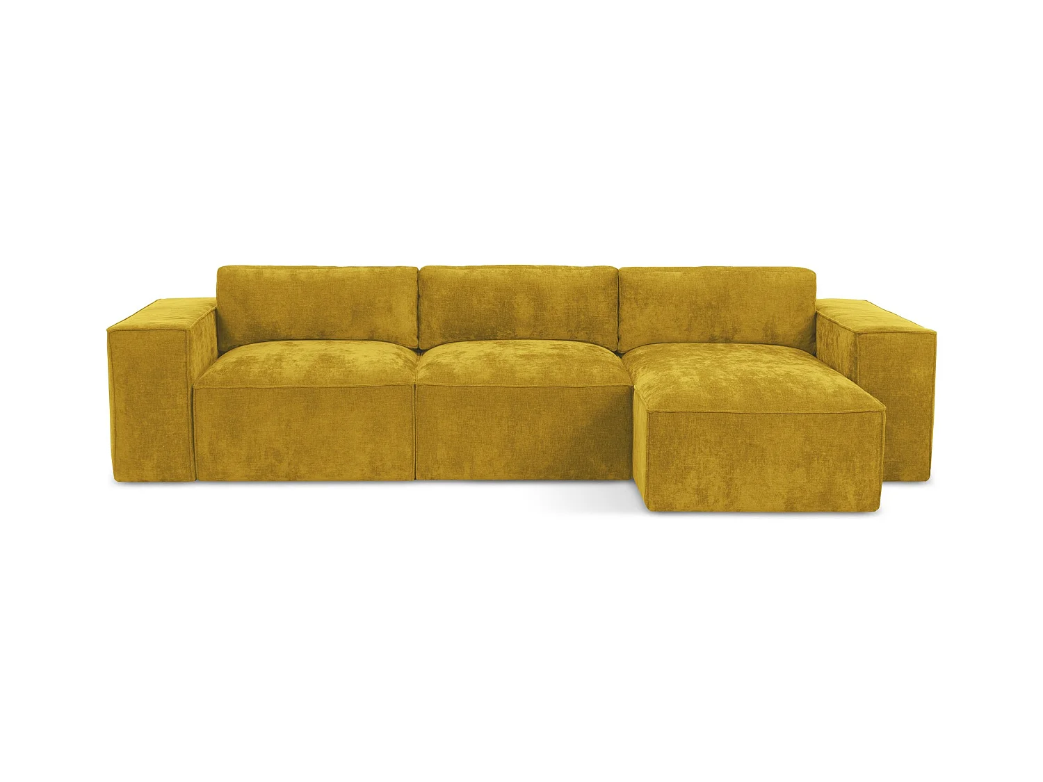 Canapé d'angle droit convertible en tissu chenille - moutarde - HANA