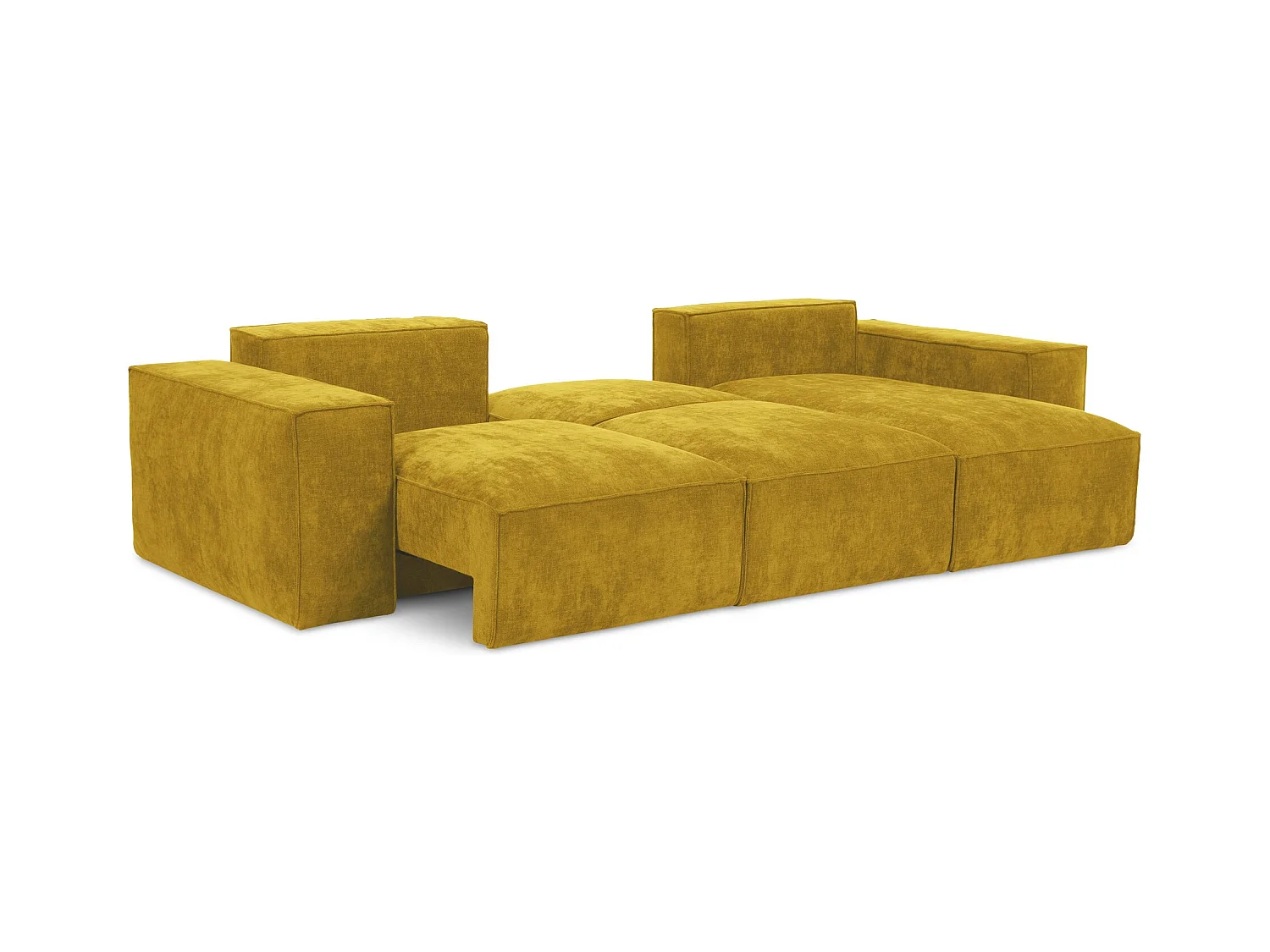 Canapé d'angle droit convertible en tissu chenille - moutarde - HANA