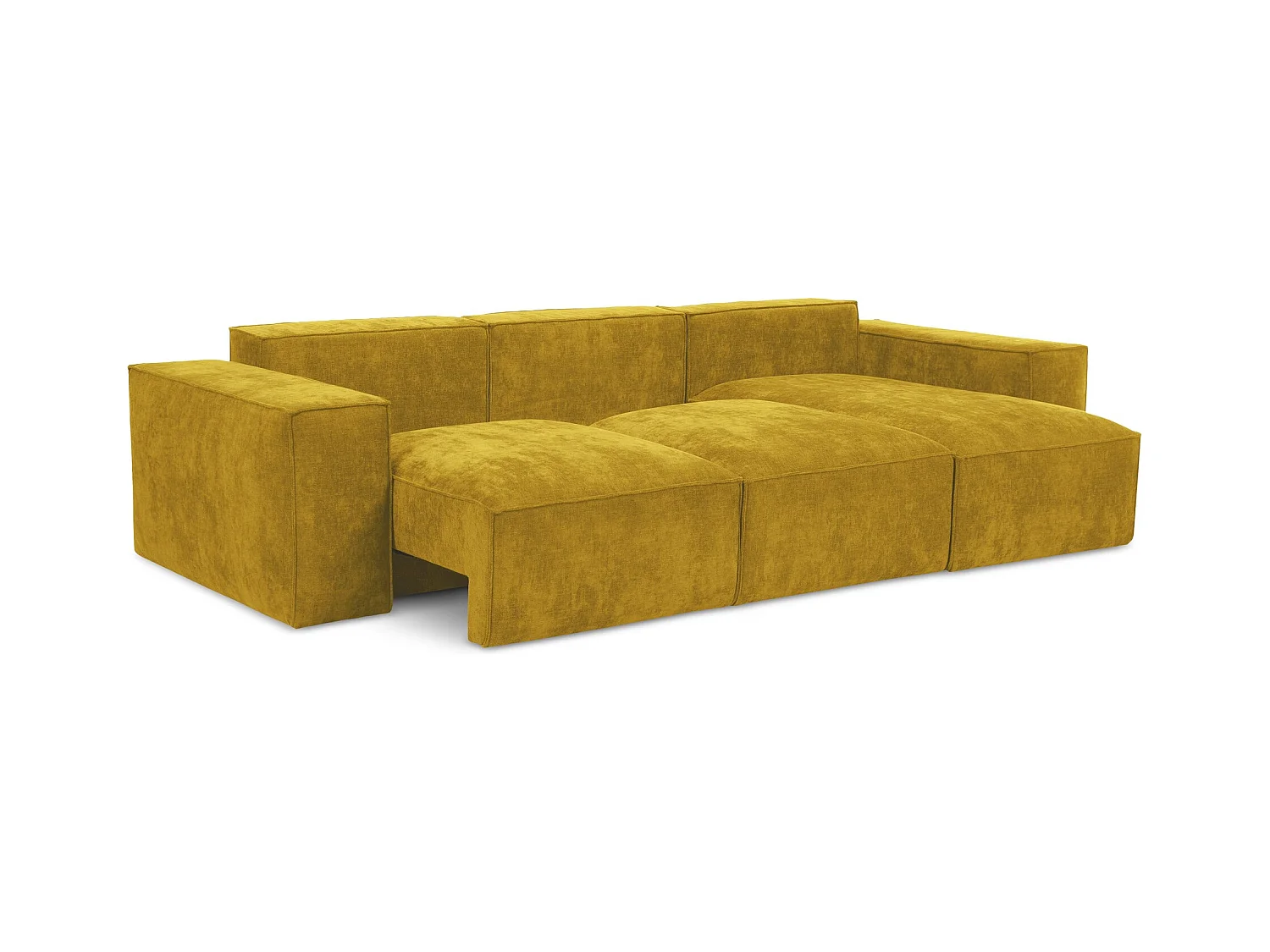 Canapé d'angle droit convertible en tissu chenille - moutarde - HANA