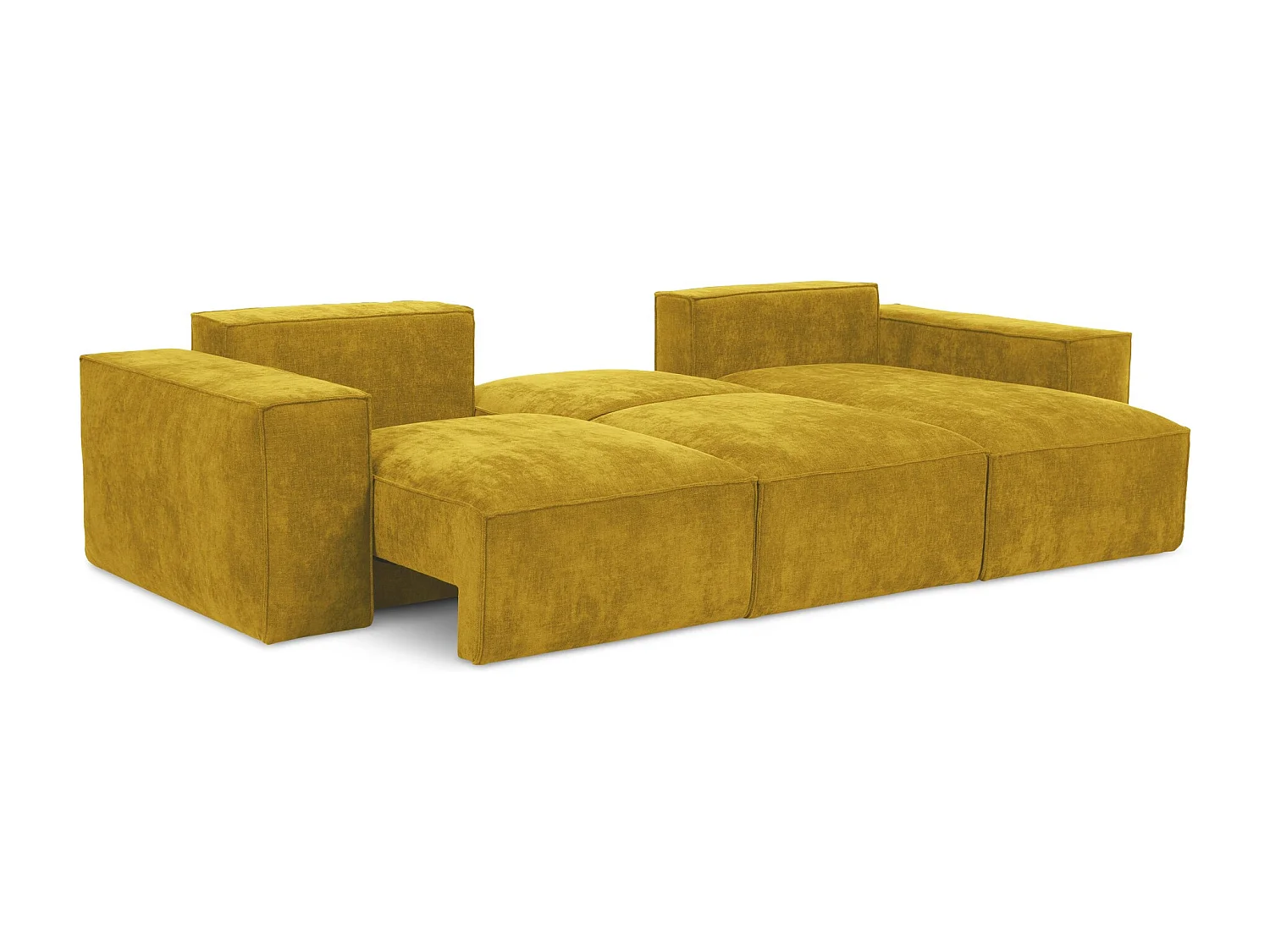 Canapé d'angle droit convertible en tissu chenille - moutarde - HANA