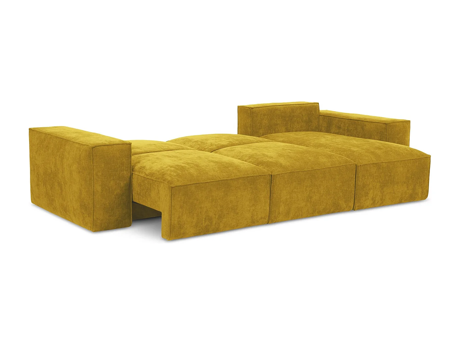 Canapé d'angle droit convertible en tissu chenille - moutarde - HANA