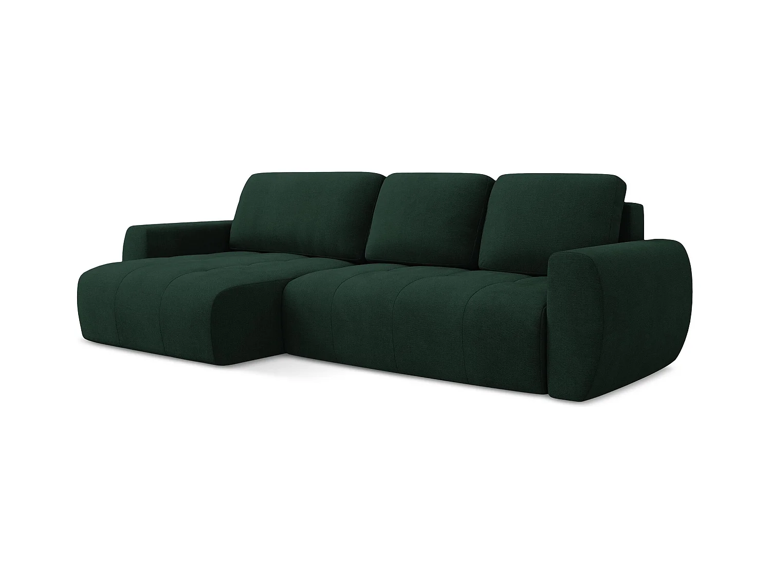 Canapé d’angle 3 places gauche convertible en tissu texturé - bouteille verte - KIWI