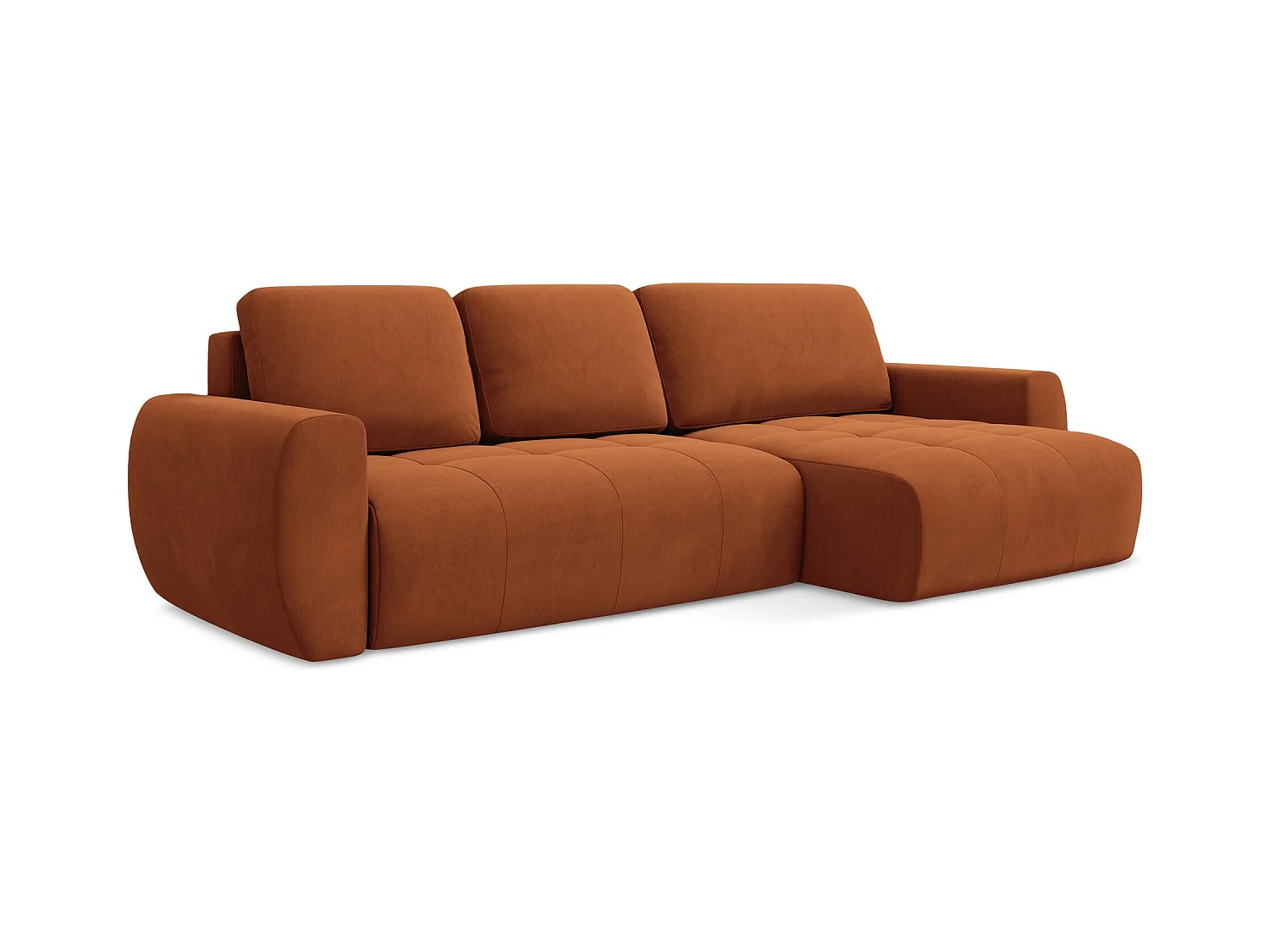 Ecksofa mit Schlaffunktion - Ecke Rechts - Samt - Terrakotta - KIWI